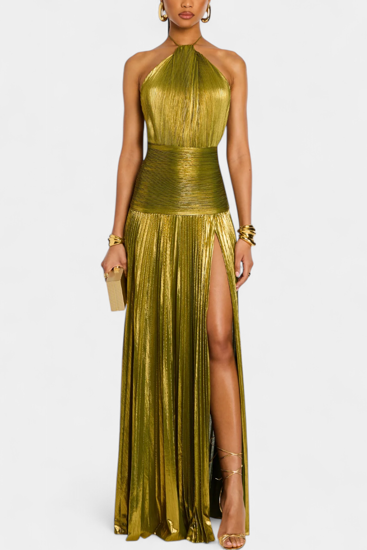 Vanessa - Halter Slit Gown