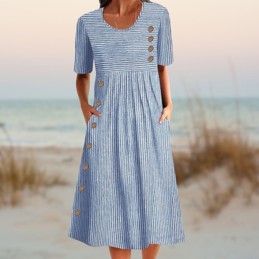 Linda - Button Striped Dress