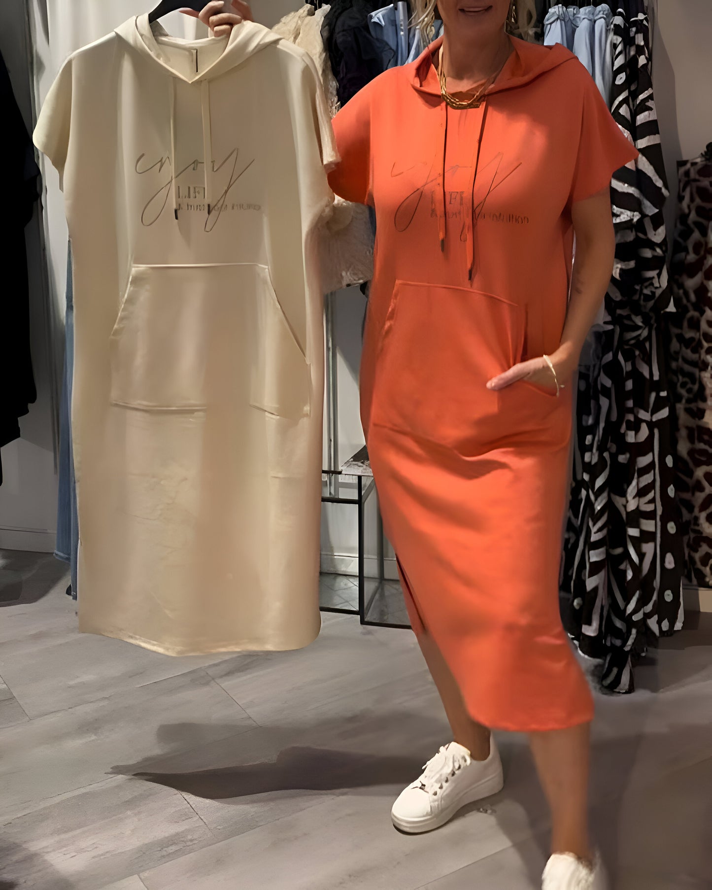 Alexa - Short Sleeve Hooded Dress