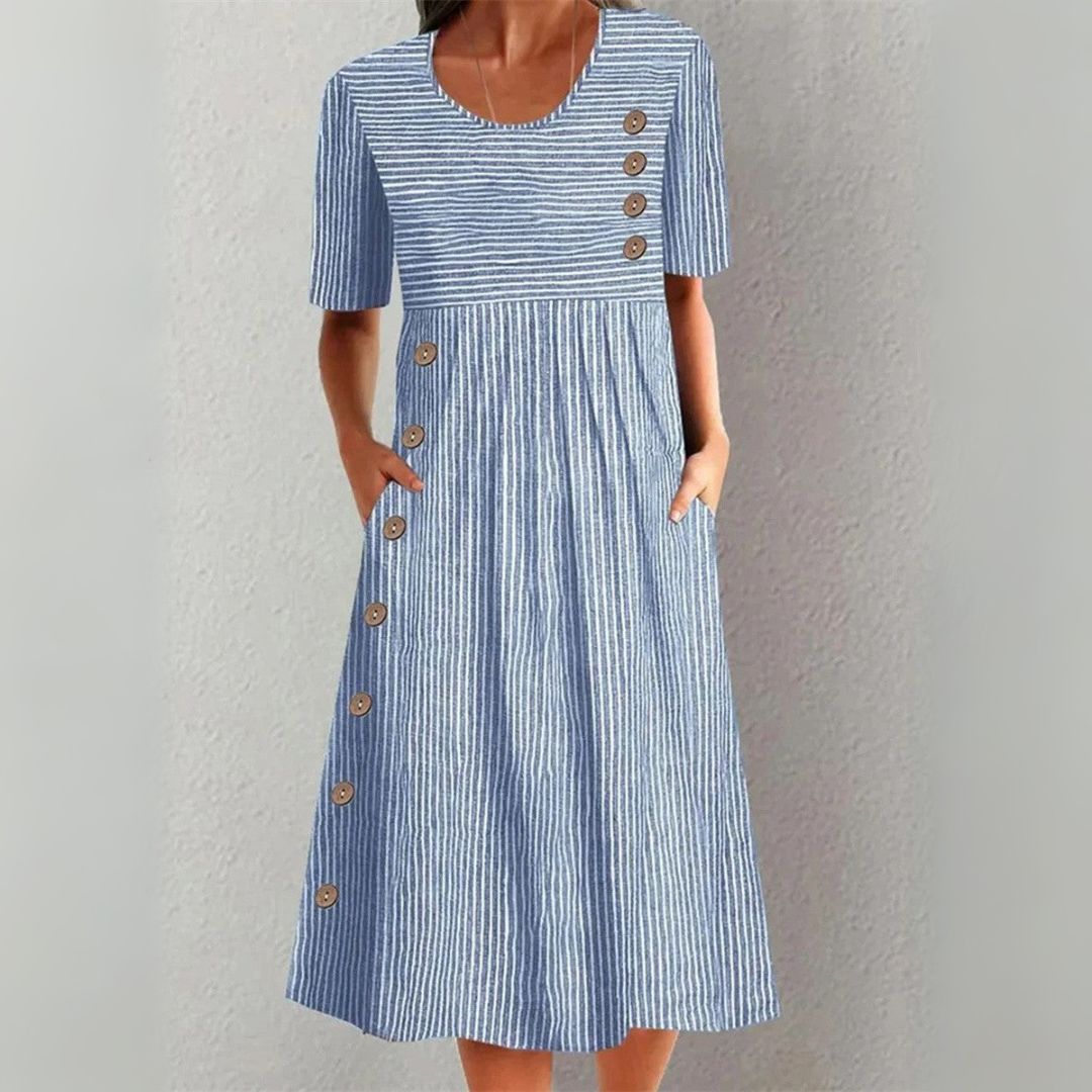 Linda - Button Striped Dress