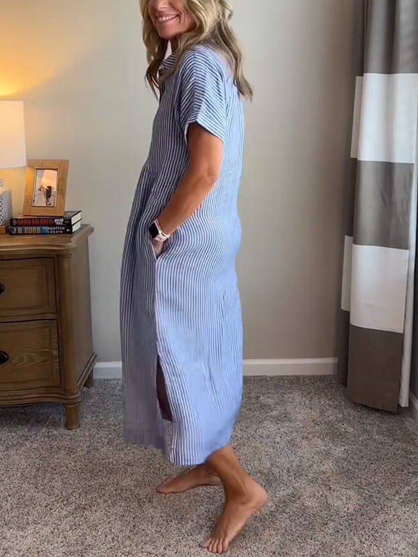 Olive - Striped Button Shirt Dress
