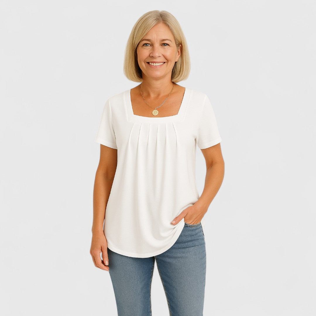Faye - Pleated Square Neck Blouse