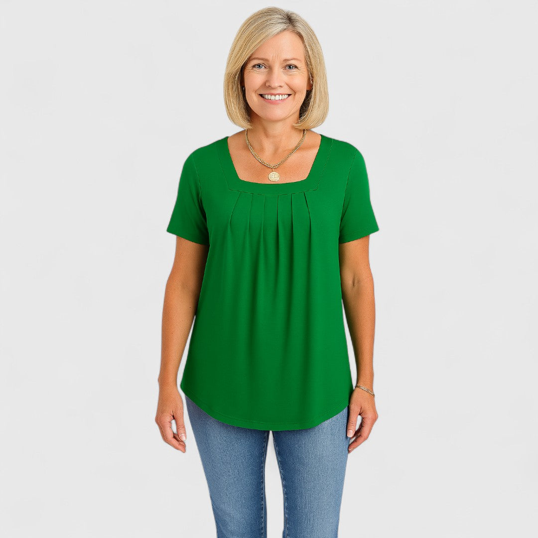 Faye - Pleated Square Neck Blouse