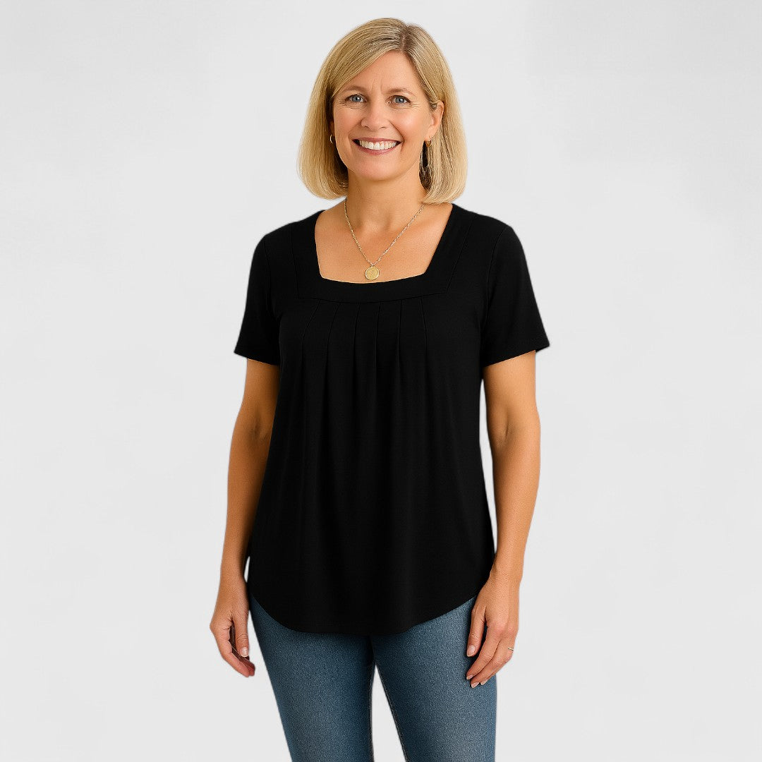 Faye - Pleated Square Neck Blouse