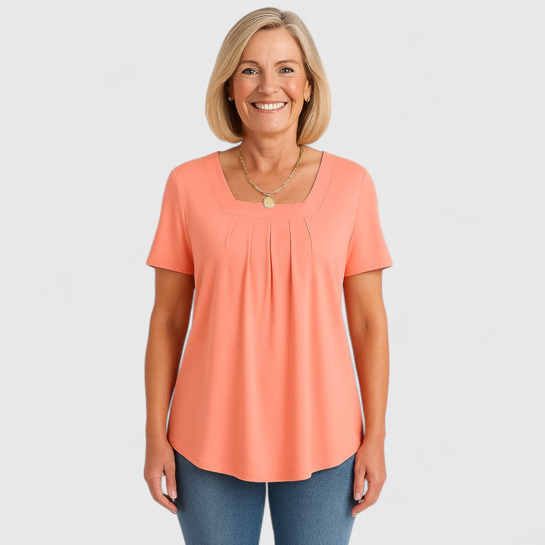 Faye - Pleated Square Neck Blouse