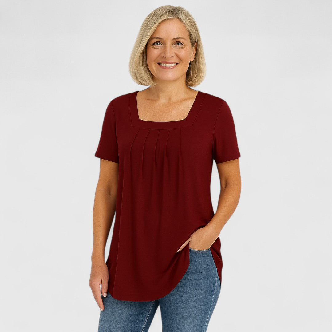 Faye - Pleated Square Neck Blouse