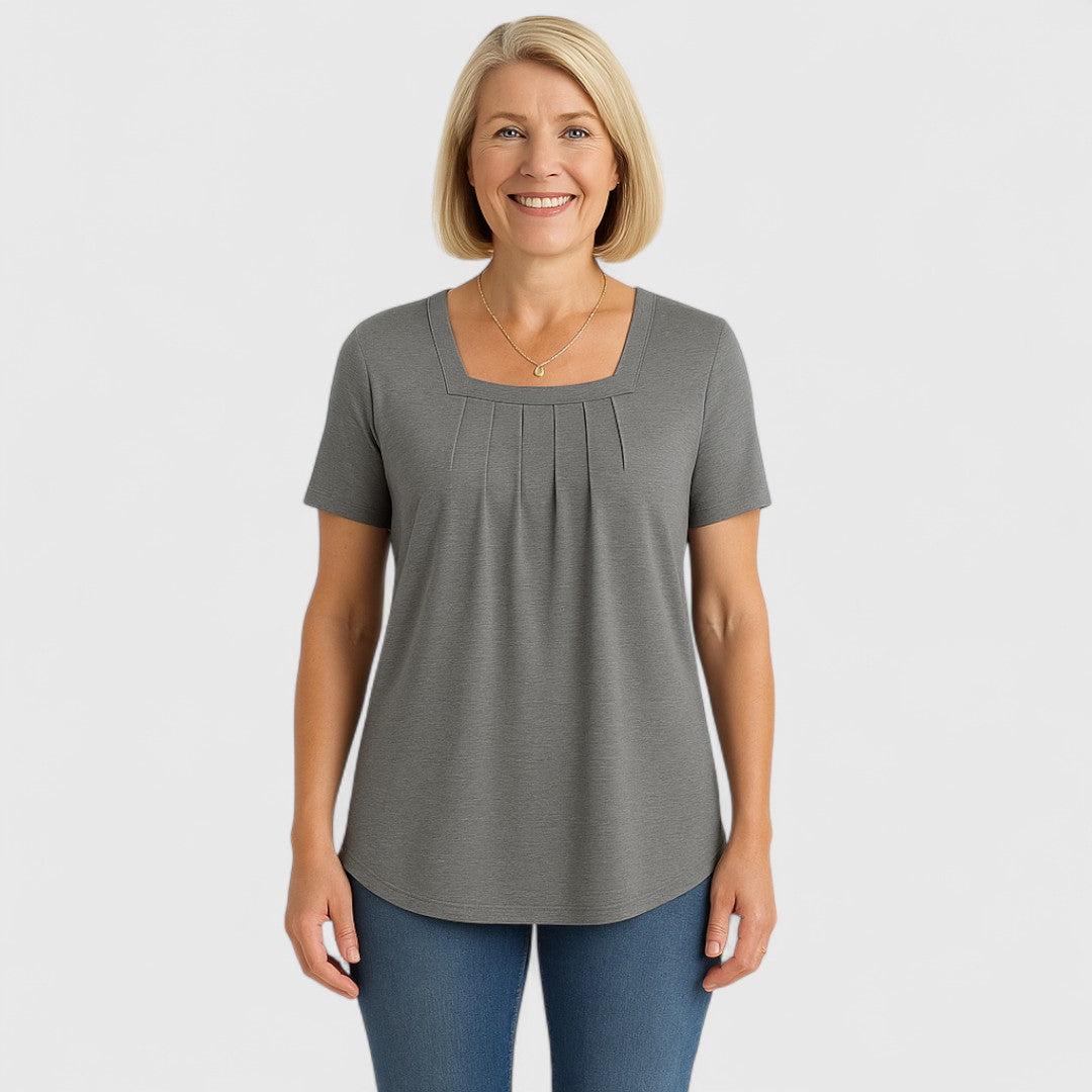 Faye - Pleated Square Neck Blouse