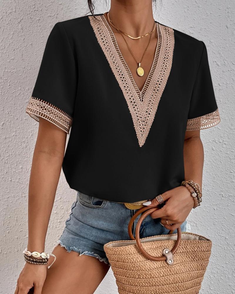 Sophia - Crochet V-Neck Blouse