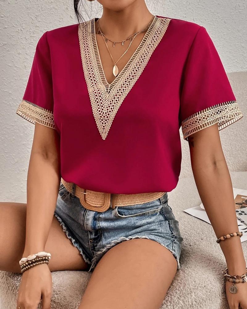 Sophia - Crochet V-Neck Blouse