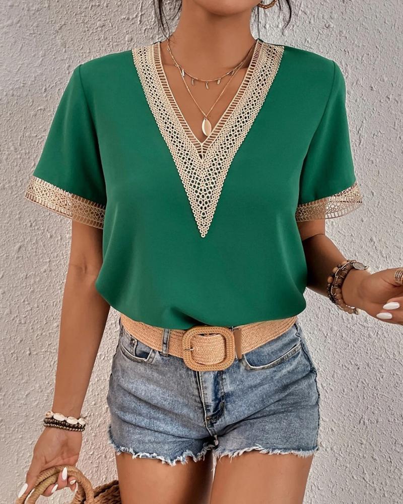 Sophia - Crochet V-Neck Blouse