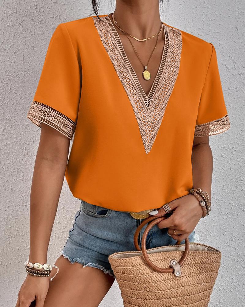 Sophia - Crochet V-Neck Blouse