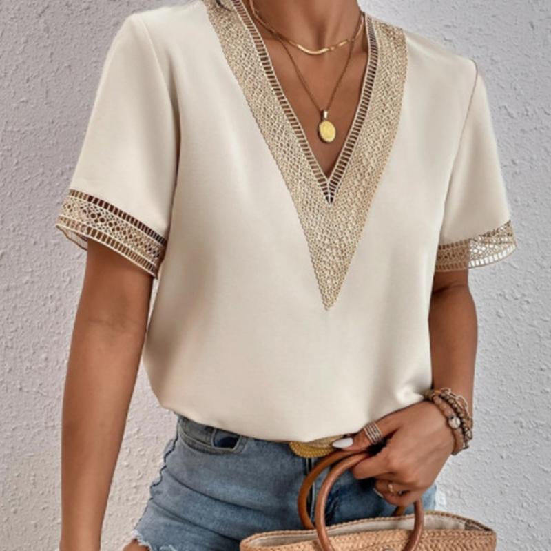 Sophia - Crochet V-Neck Blouse