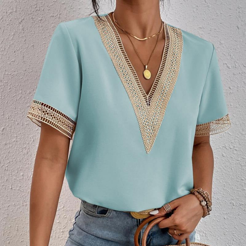 Sophia - Crochet V-Neck Blouse
