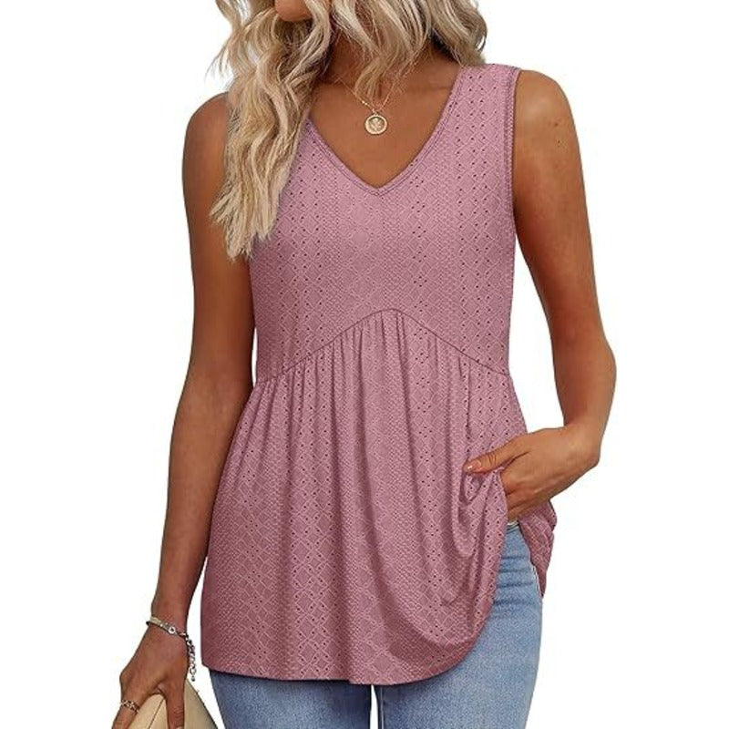 Amora - Sleeveless Curved Hem Top