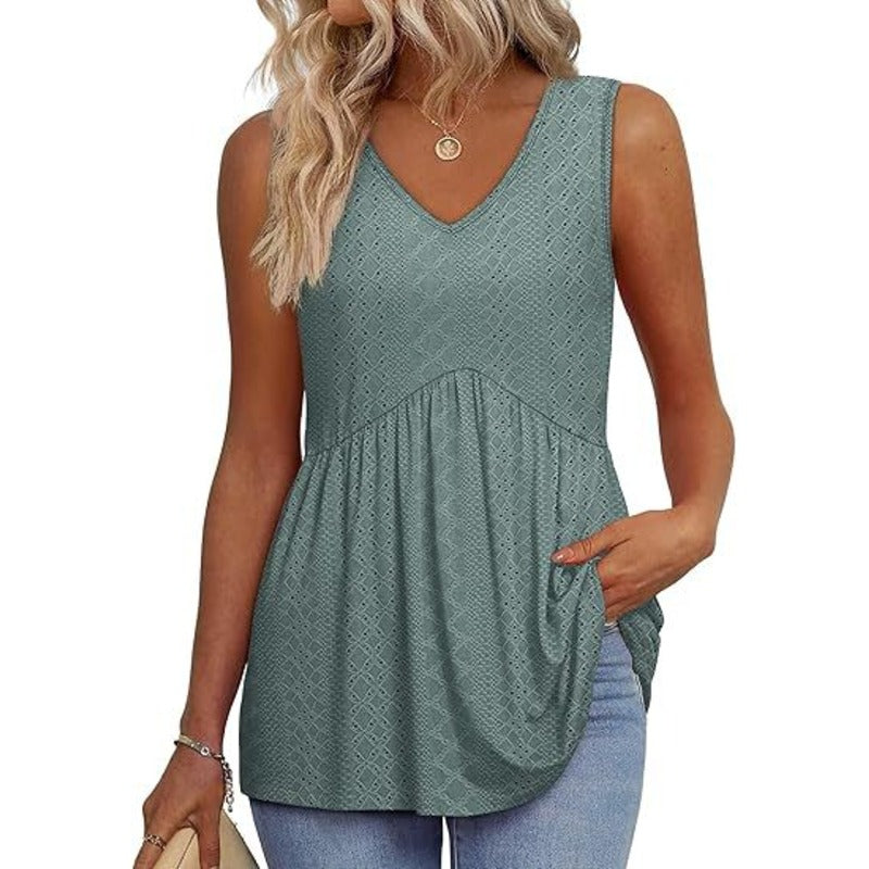 Amora - Sleeveless Curved Hem Top