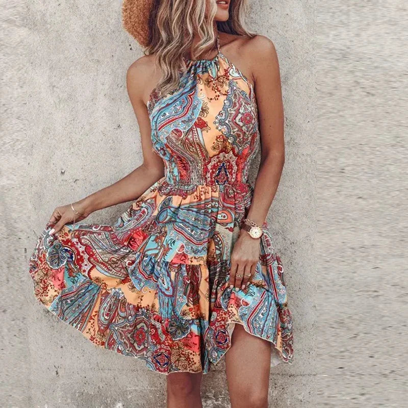 Sara - Printed Halter Dress
