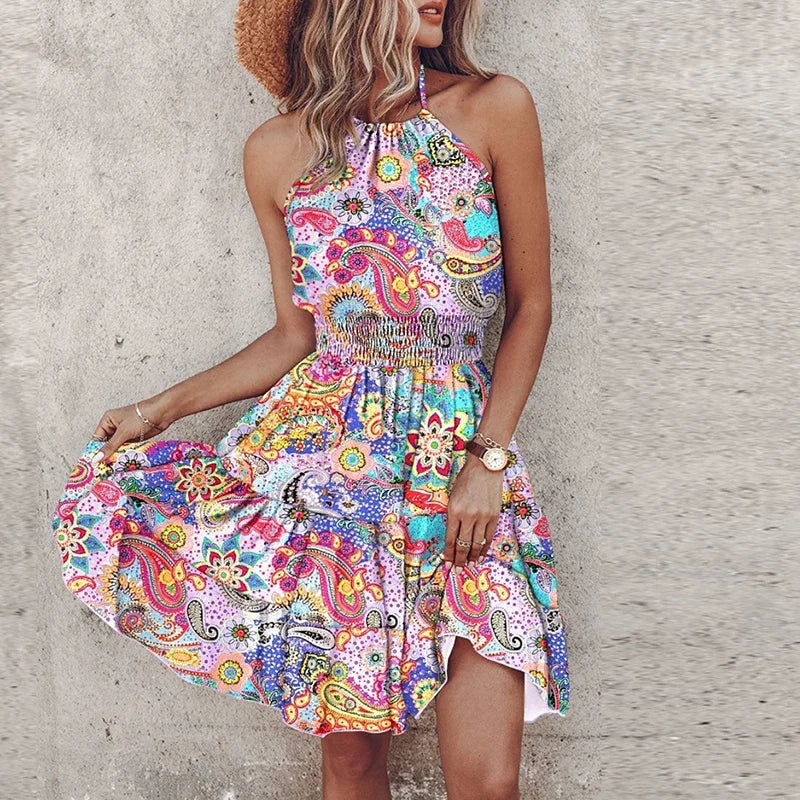 Sara - Printed Halter Dress