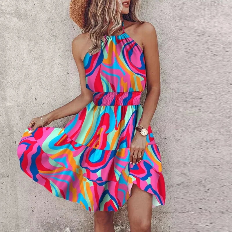 Sara - Printed Halter Dress