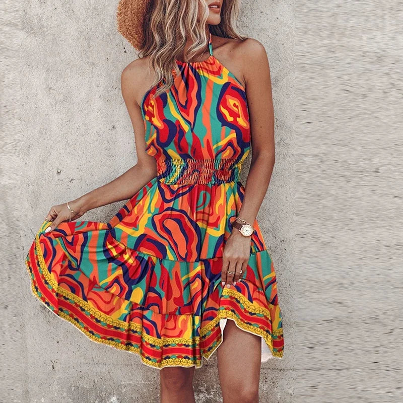Sara - Printed Halter Dress