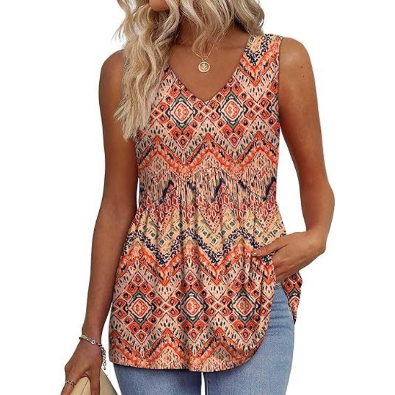Amora - Sleeveless Curved Hem Top
