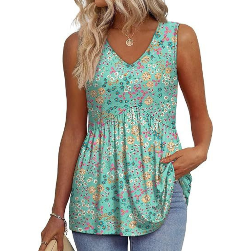 Amora - Sleeveless Curved Hem Top