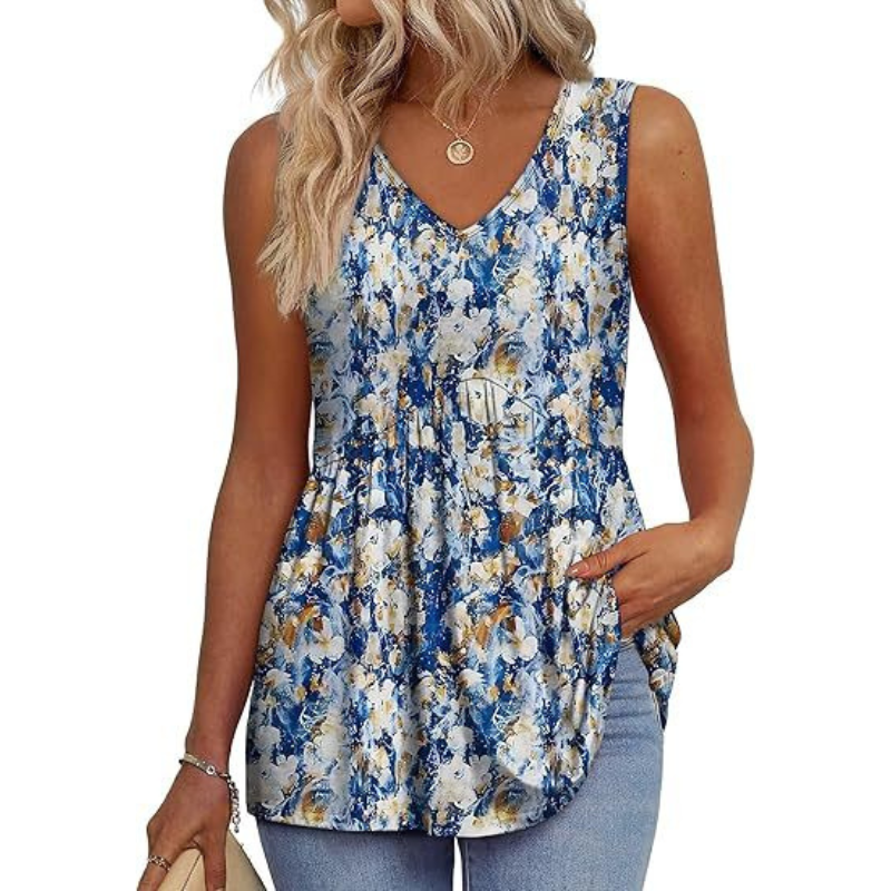 Amora - Sleeveless Curved Hem Top