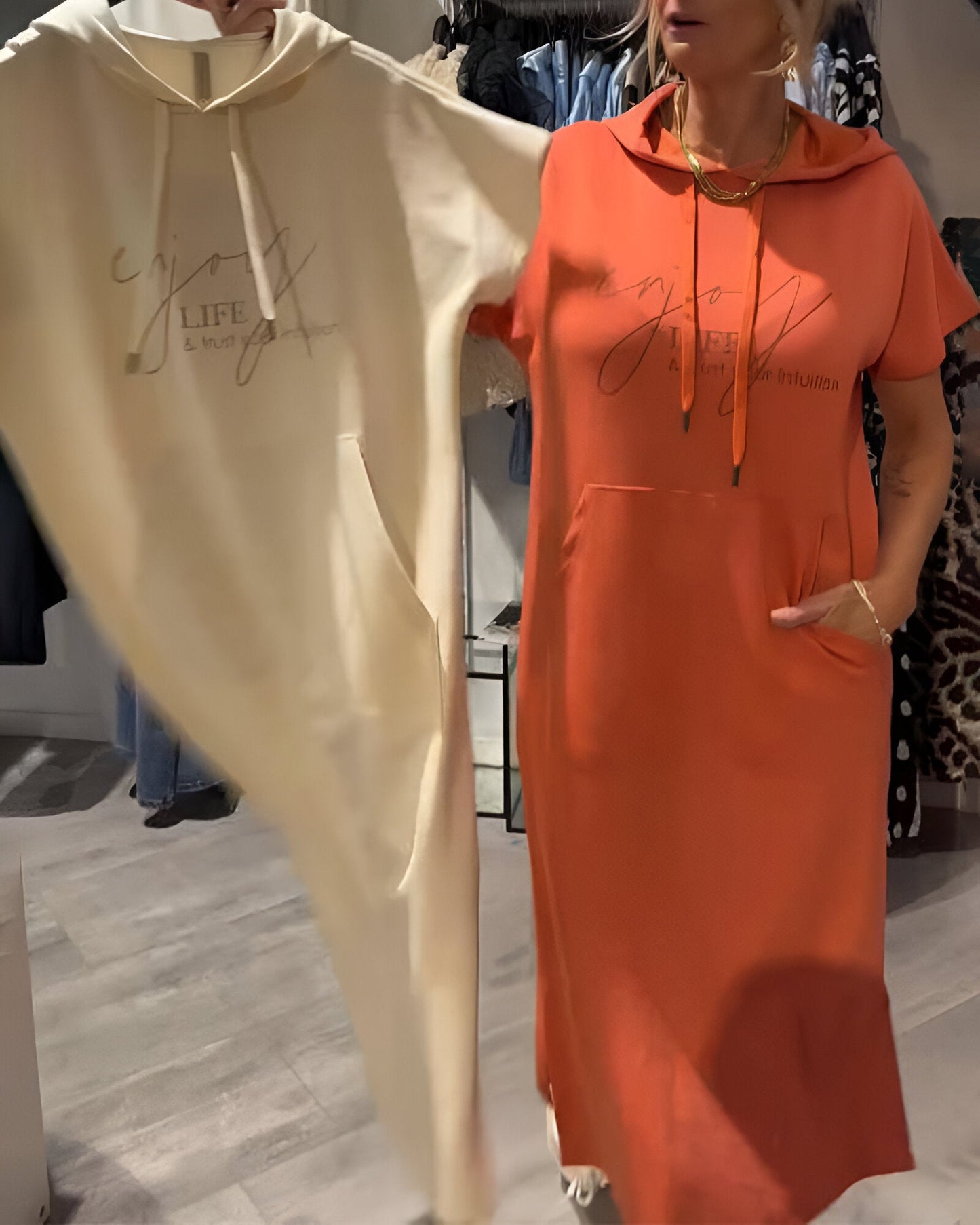 Alexa - Short Sleeve Hooded Dress