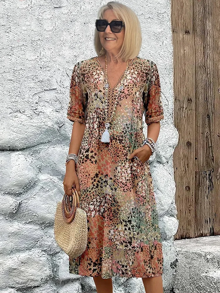 Juliet - Printed V-Neck Midi Dress