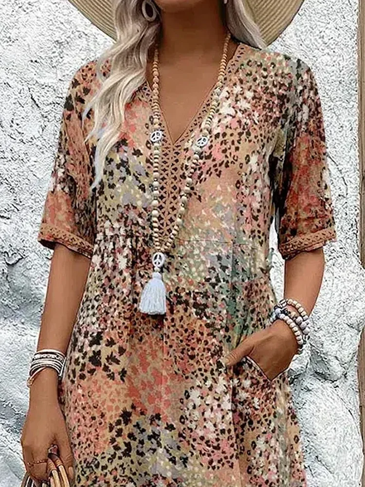 Juliet - Printed V-Neck Midi Dress
