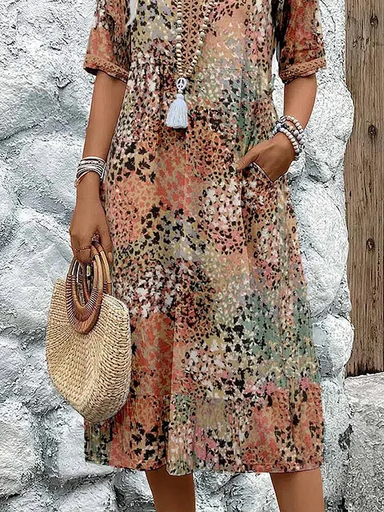 Juliet - Printed V-Neck Midi Dress