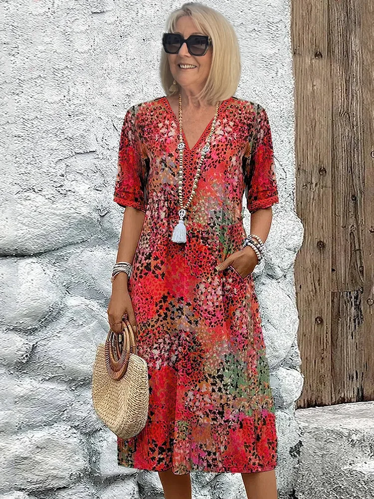 Juliet - Printed V-Neck Midi Dress