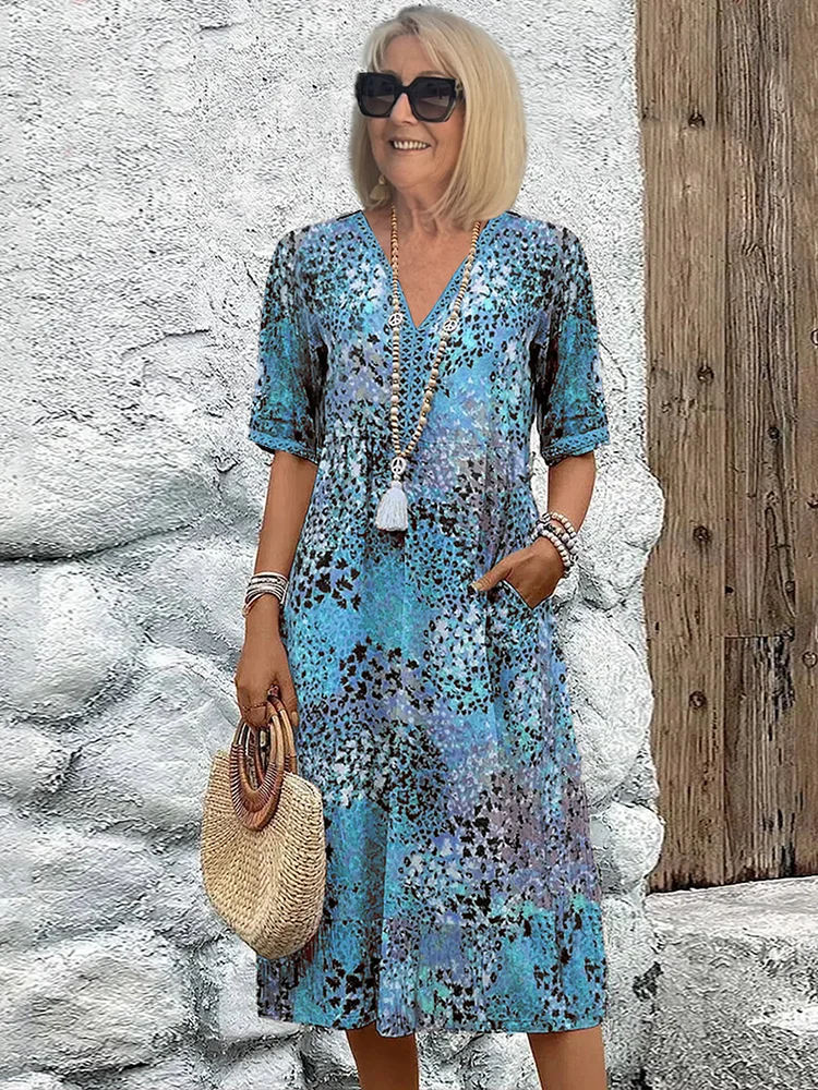 Juliet - Printed V-Neck Midi Dress