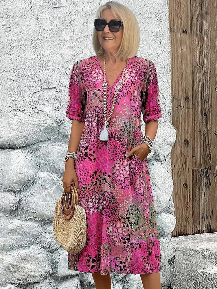 Juliet - Printed V-Neck Midi Dress