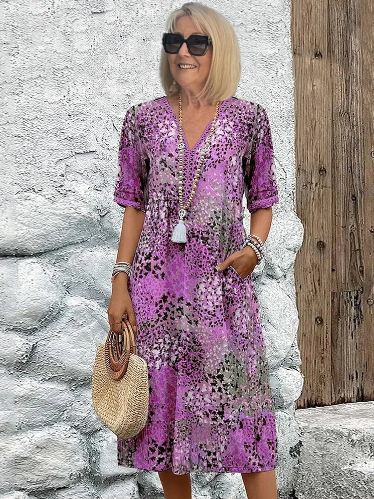 Juliet - Printed V-Neck Midi Dress