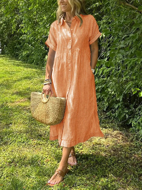 Olive - Striped Button Shirt Dress
