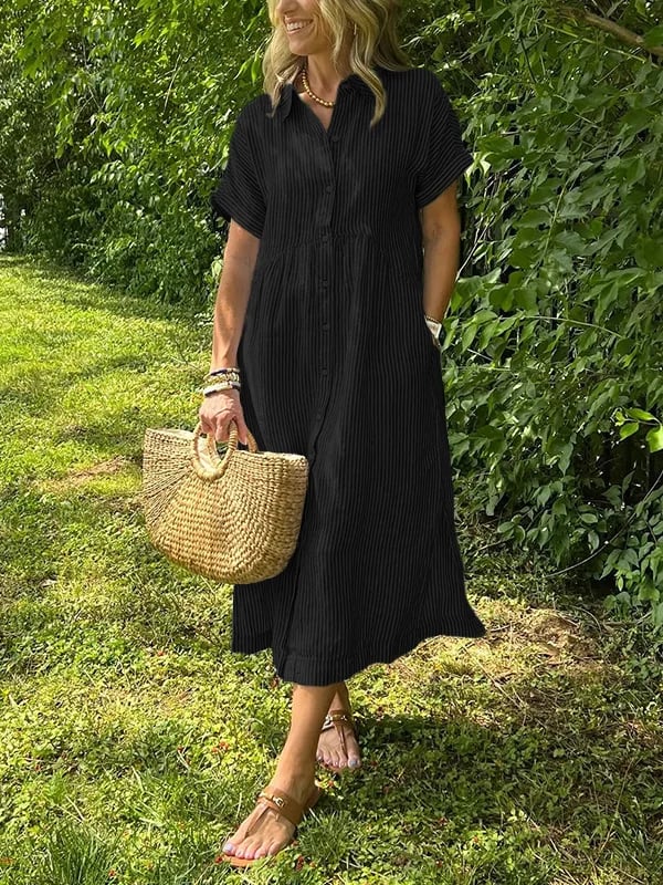Olive - Striped Button Shirt Dress