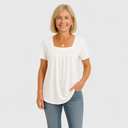 Faye - Pleated Square Neck Blouse