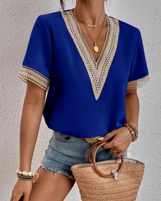 Sophia - Crochet V-Neck Blouse