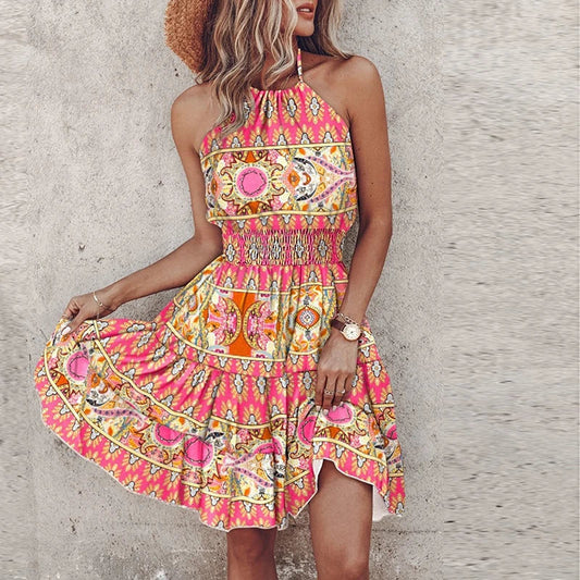 Sara - Printed Halter Dress