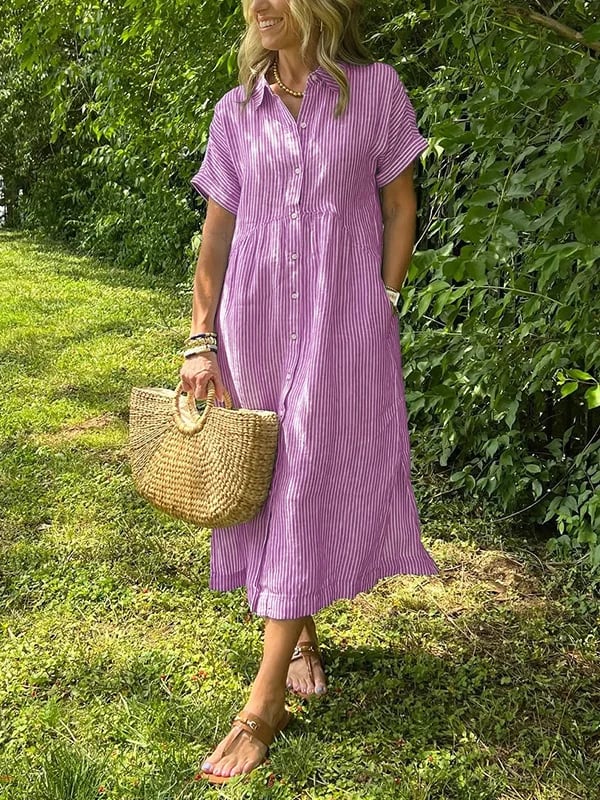 Olive - Striped Button Shirt Dress