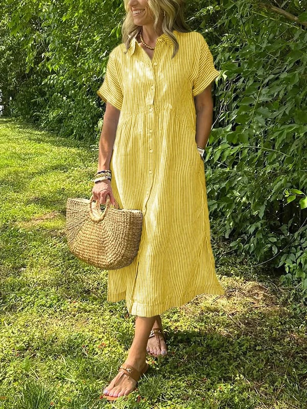 Olive - Striped Button Shirt Dress