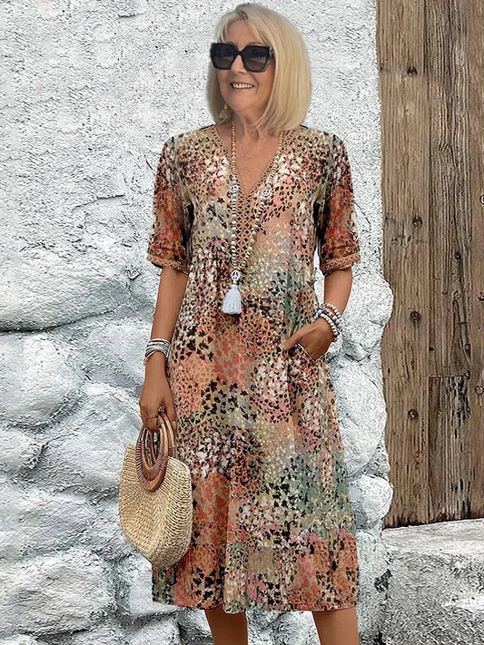 Juliet - Printed V-Neck Midi Dress