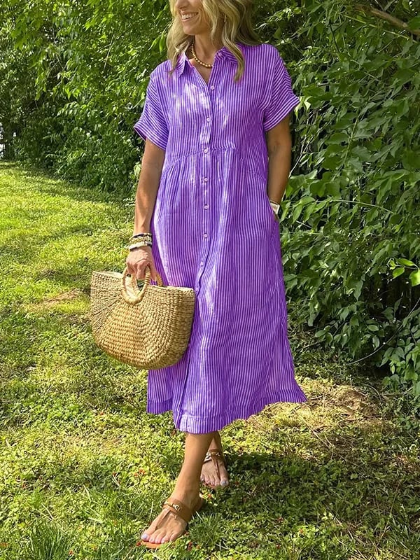 Olive - Striped Button Shirt Dress