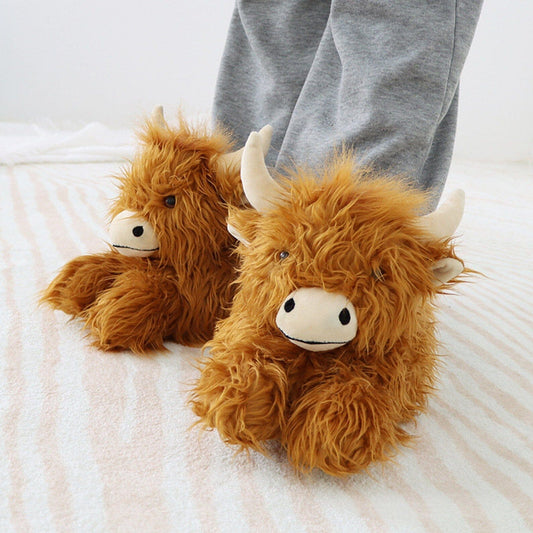 Fuzzy Highland Cow Slippers Marcira 